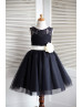 Black Lace Tulle Knee Length Flower Girl Dress